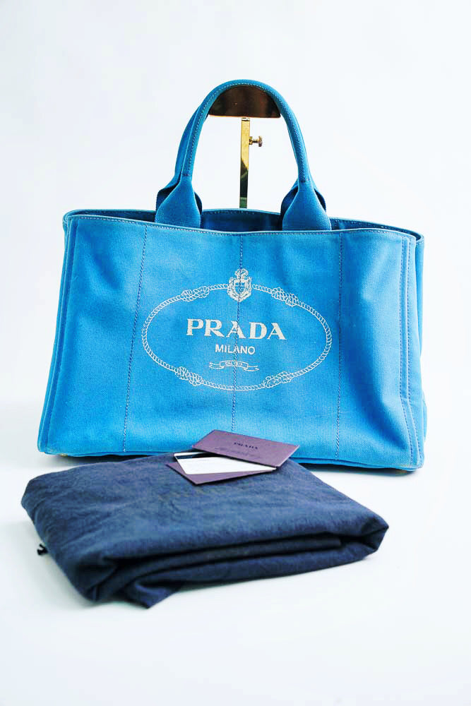 Prada Azzurro Saffiano Leather Wristlet Clutch Bag