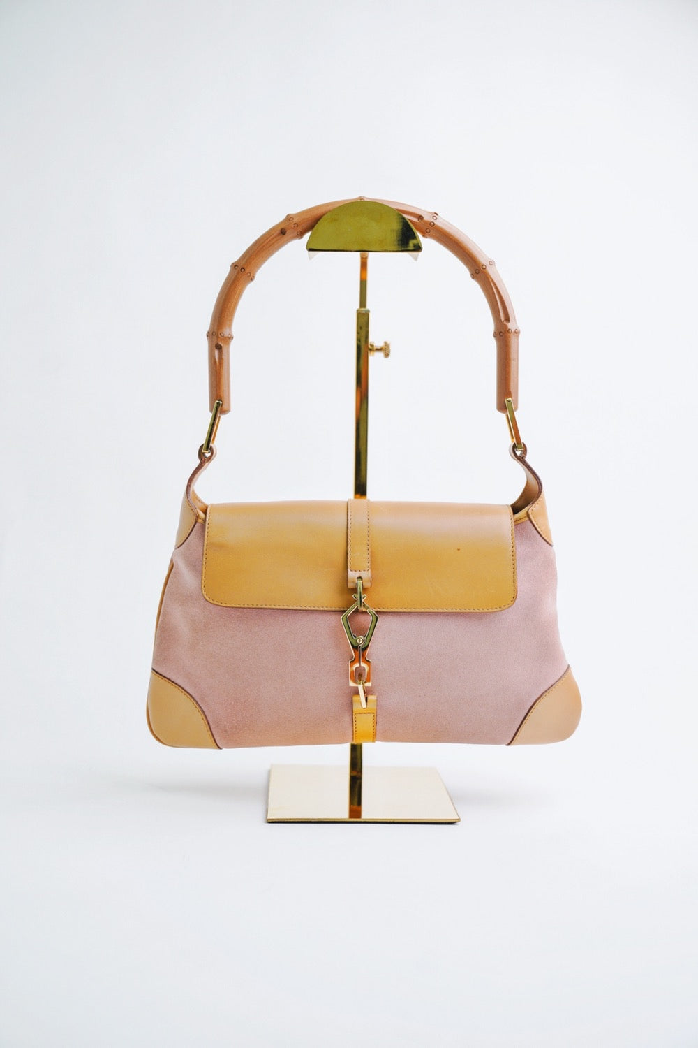 Gucci Hand Bag Bamboo Beige Suede