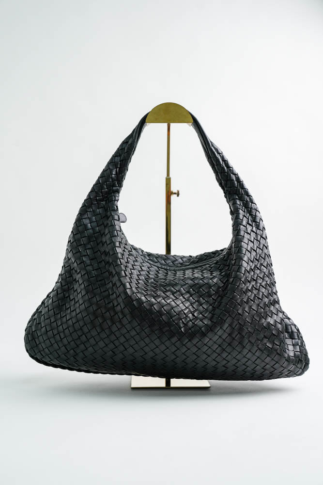 Bottega Veneta - Black Woven Leather Intrecciato Hobo Bag