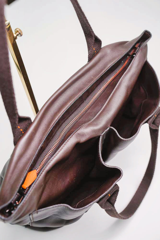 HERMES Caravan Horizontal Tote 2WAY Voderma Leather Shoulder Bag(Dark Brown Orange)