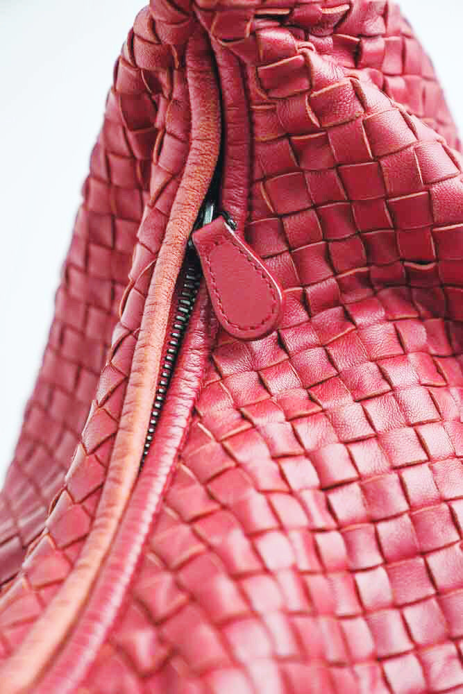 Bottega Veneta PONZA Hobo Red Silk & Leather