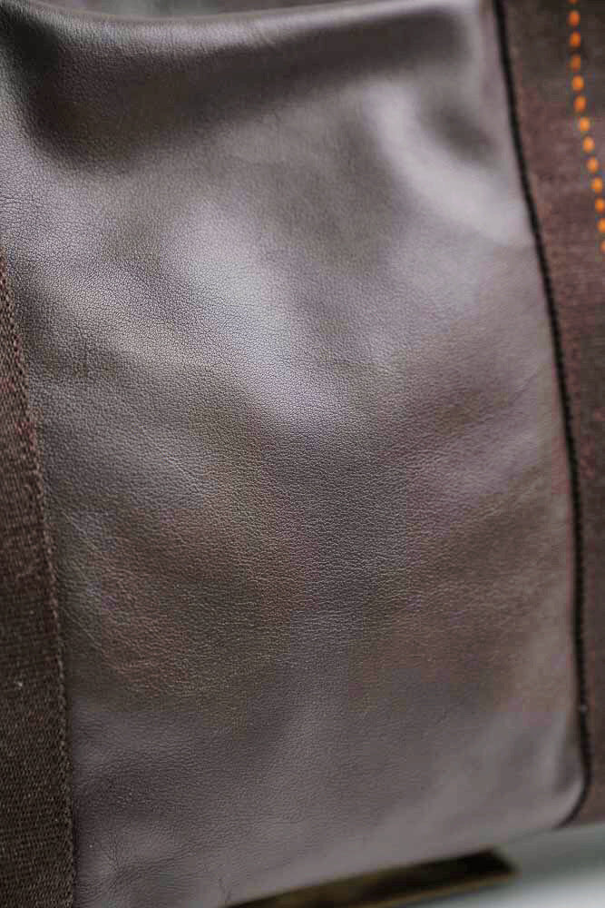 HERMES Caravan Horizontal Tote 2WAY Voderma Leather Shoulder Bag(Dark Brown Orange)