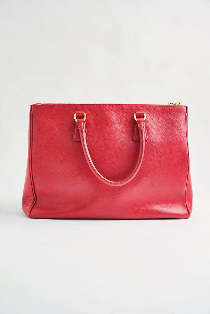 PRADA Large Saffiano Lux Double Zip Tote(Fiery Red)