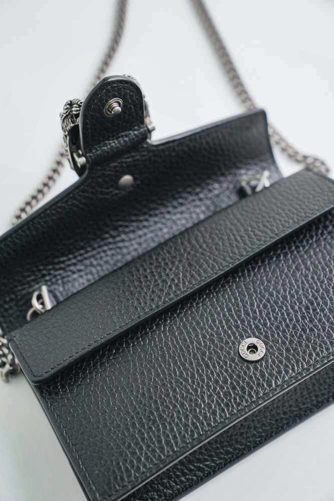 GUCCI Dionysus Mini Swarovski Crystal bag Black Leather ref.320391