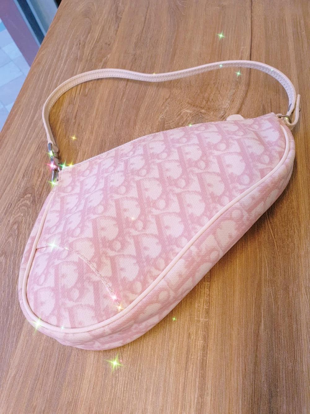 Christian Dior Saddle bag Trotter Pattern Pink Vintage Used From Japan F/S