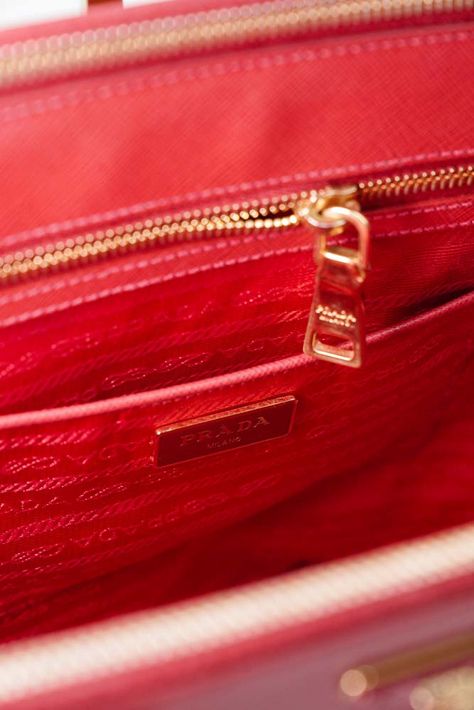 PRADA Large Saffiano Lux Double Zip Tote(Fiery Red)