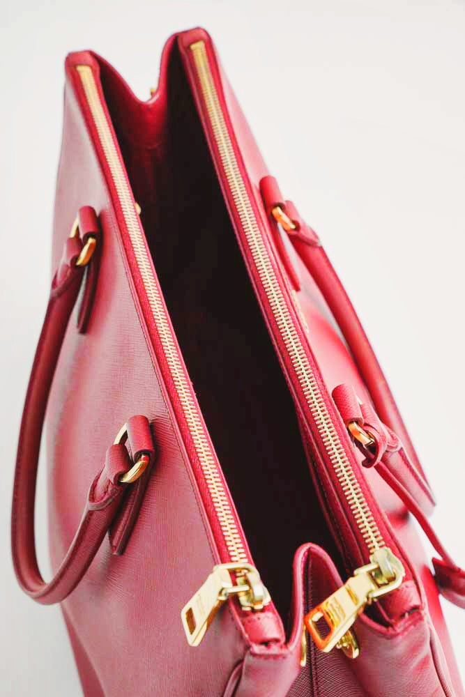 PRADA Large Saffiano Lux Double Zip Tote(Fiery Red) – Moschinm