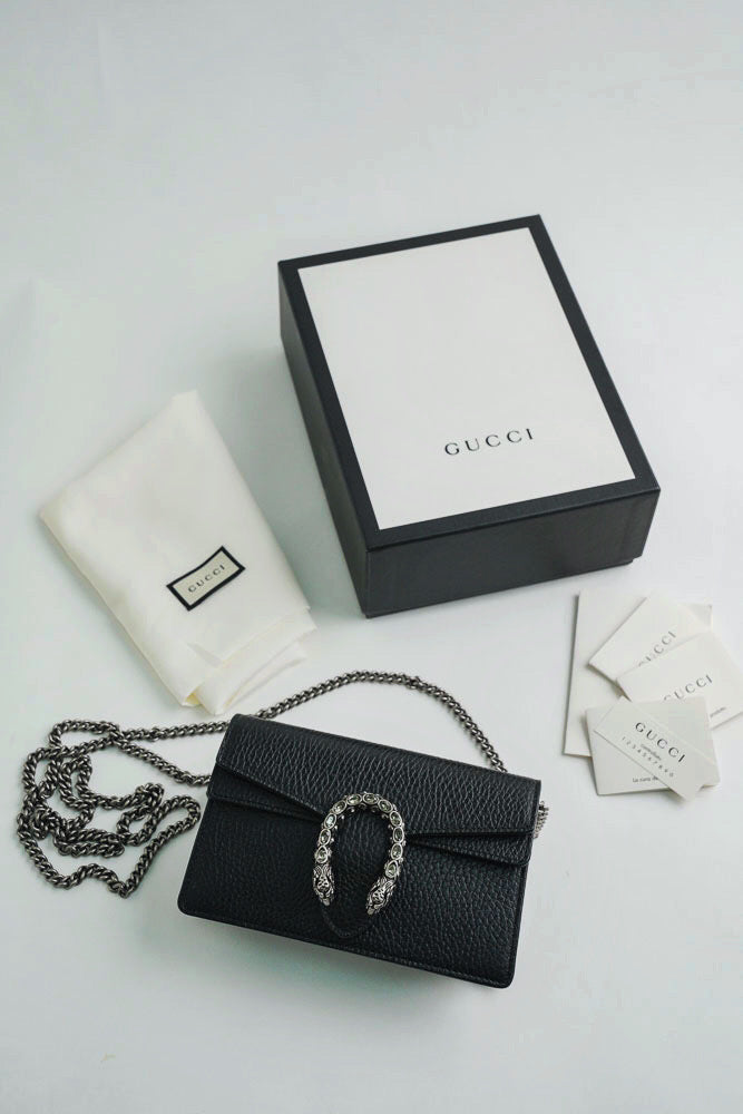 Dionysus super mini leather crossbody bag Gucci Black in Leather - 24983864