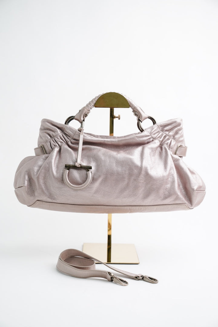 SALVATORE FERRAGAMO Ottavia Metallic Leather Satchel Bag (Bronze)