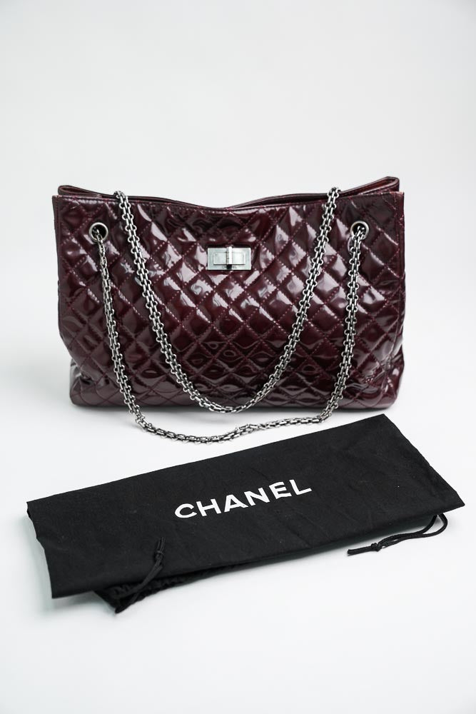 Chanel Burgundy Quilted Calfskin Classic Shopping Tote Silver