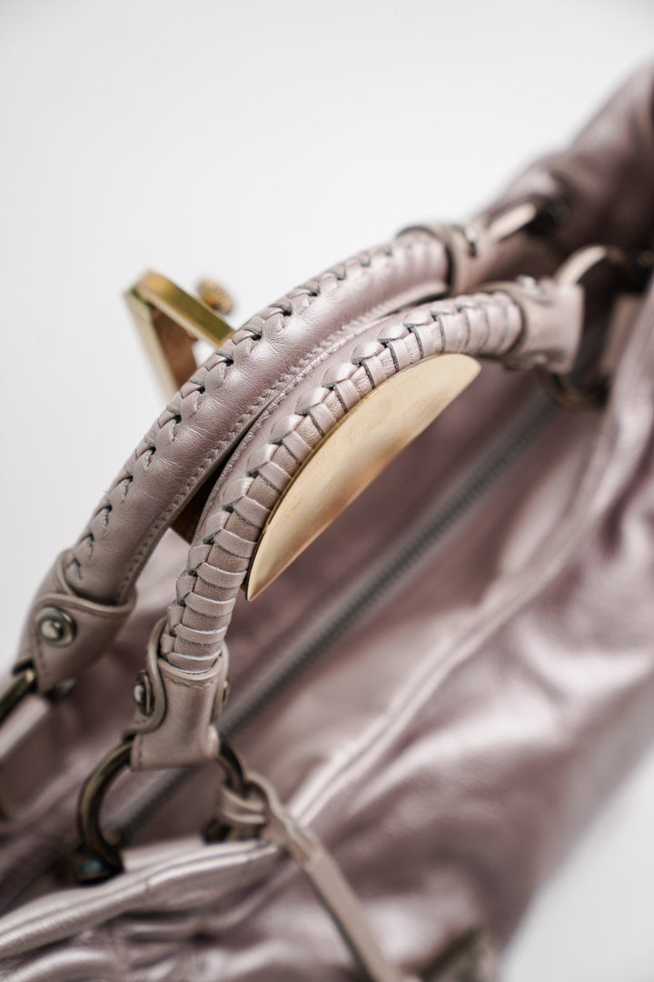 SALVATORE FERRAGAMO Ottavia Metallic Leather Satchel Bag (Bronze)